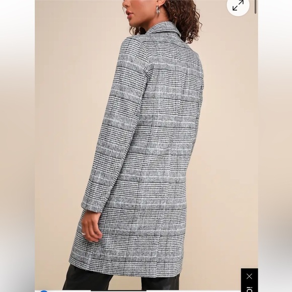 Lulus Chilly Out Black and White Glen Plaid Long Coat M - Picture 2 of 8